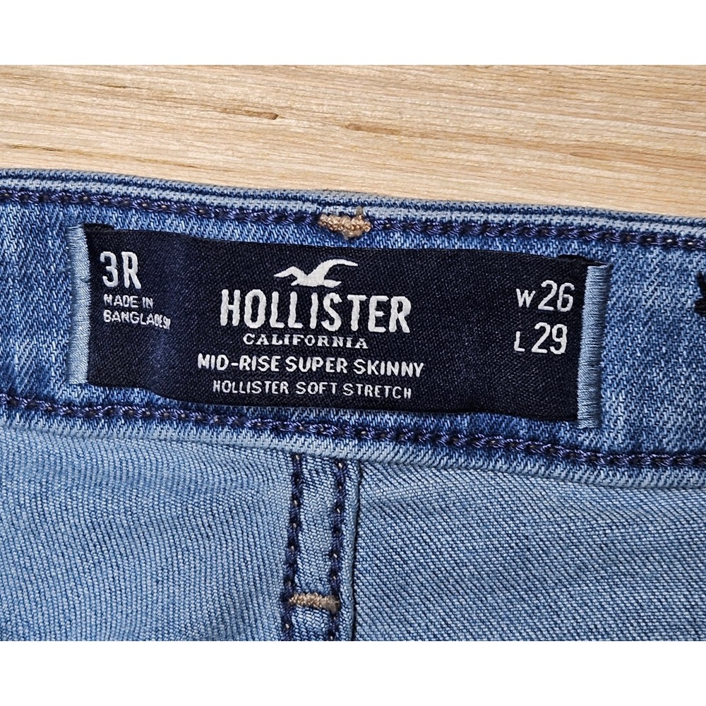 Hollister Mid-Rise Super Skinny Jeans Womens 3R Blue Distressed Denim Stretch - Picture 3 of 13